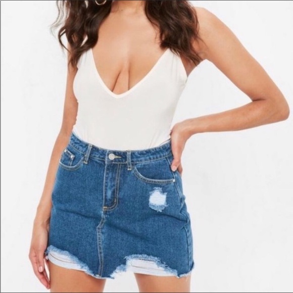 Distressed Blue Jean Denim Mini Skirt size Small Missguided - Picture 1 of 4